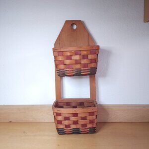 Vintage Wicker Basket Wall Hanging Primitive Planter Woven Hand Woven Storage